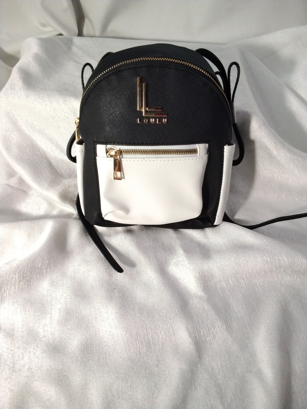 LOULU Black and White Mini Backpack with Gold Accent